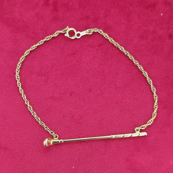 Vintage 9ct Yellow Gold Golf Club Bracelet with Rope Link Chain- Front View 