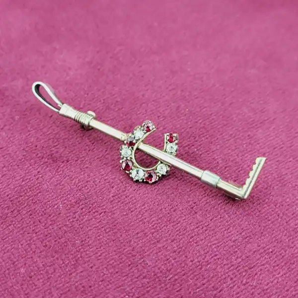 9ct Gold Polo Mallet Brooch with Ruby & Diamond Horseshoe-9ct-ruby-and-diamond-horseshoe-brooch.webp