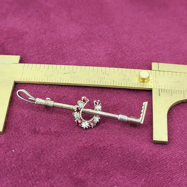 9ct Gold Polo Mallet Brooch with Ruby & Diamond Horseshoe-9ct-ruby-and-diamond-horseshoe-brooch.webp