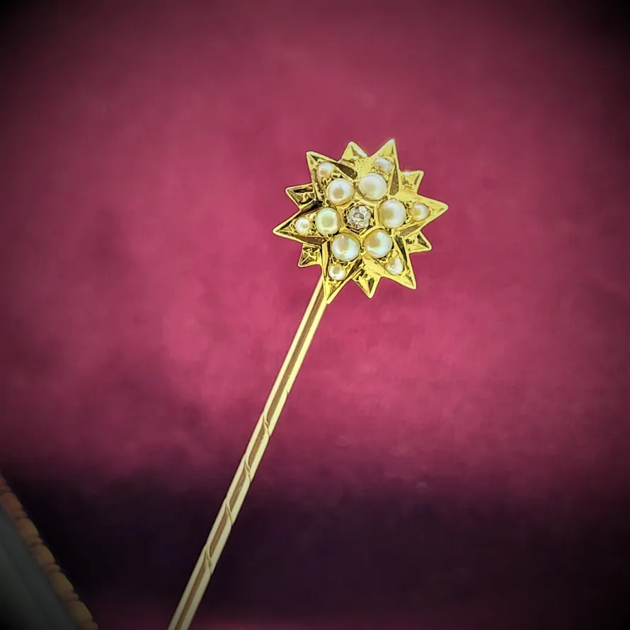 Victorian Star Seed Pearl & Diamond Stick Pin-stick-pin-dublin.webp