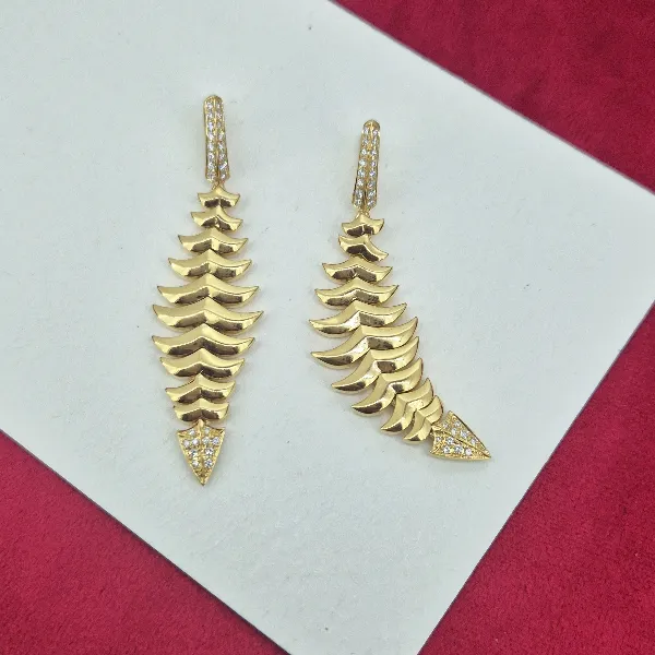 18ct Gold and Diamond Fancy Drop Earrings-18ct-drop-leaf-style-earrings-with-diamonds.webp