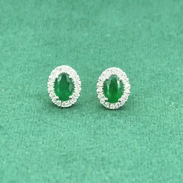 18ct White Gold Emerald & Diamond Oval Stud Earrings-18ct-emerald-dia-oval-halo-studs.webp