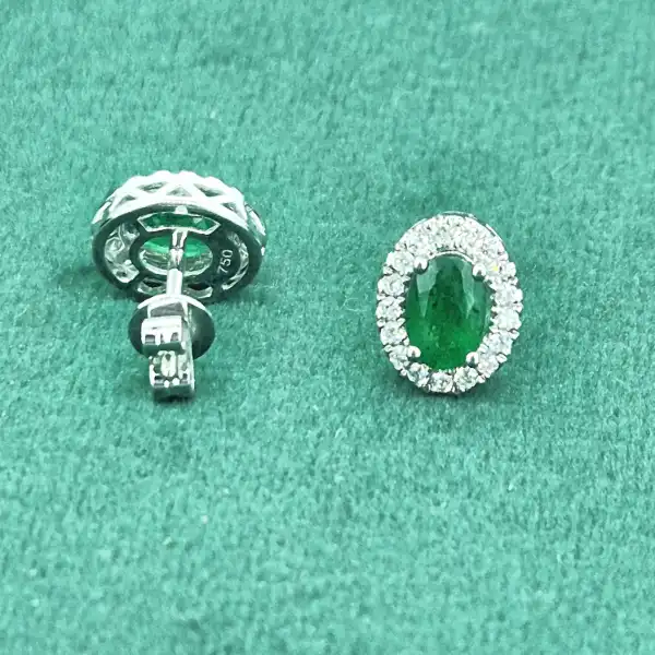 18ct White Gold Emerald & Diamond Oval Stud Earrings-18ct-emerald-dia-oval-halo-studs.webp