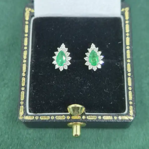 Diamond and Emerald Pear Drop Earrings in 18ct Yellow Gold-18ct-gold-emerald-diamond-teardrop-studs.webp