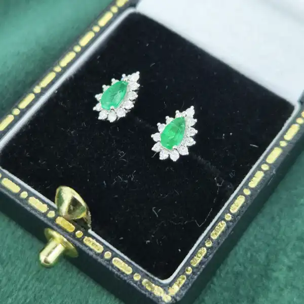 Diamond and Emerald Pear Drop Earrings in 18ct Yellow Gold-18ct-gold-emerald-diamond-teardrop-studs.webp