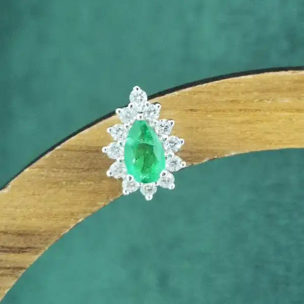 Diamond and Emerald Pear Drop Earrings in 18ct Yellow Gold-18ct-gold-emerald-diamond-teardrop-studs.webp