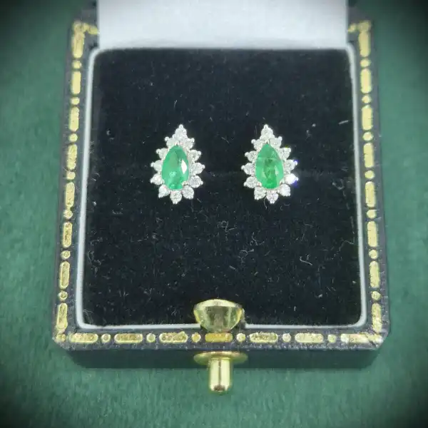 Diamond and Emerald Pear Drop Earrings in 18ct Yellow Gold-18ct-gold-emerald-diamond-teardrop-studs.webp