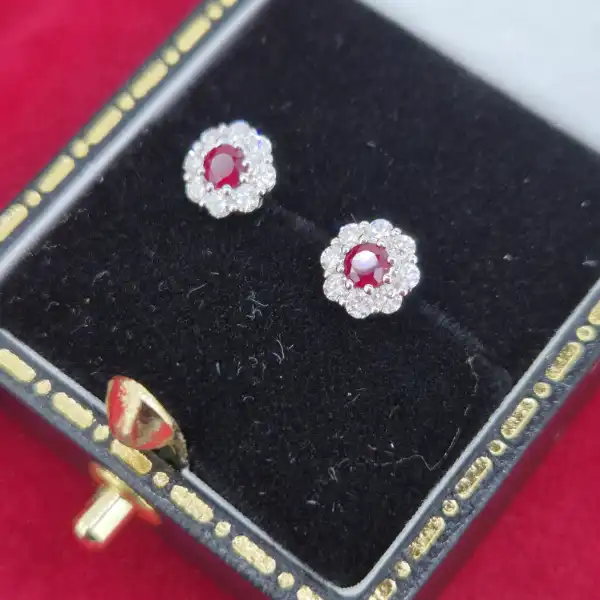 Floral Ruby and Diamond Cluster Earrings in 18ct Yellow Gold-18ct-gold-floral-ruby-diamond-stud-earrings.webp