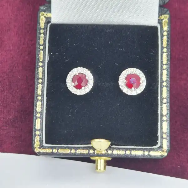 18ct White Gold Ruby & Diamond Stud Earrings-18ct-white-gold-ruby-diamond-halo-studs.webp