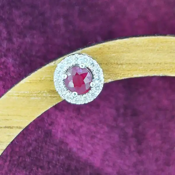 18ct White Gold Ruby & Diamond Stud Earrings-18ct-white-gold-ruby-diamond-halo-studs.webp