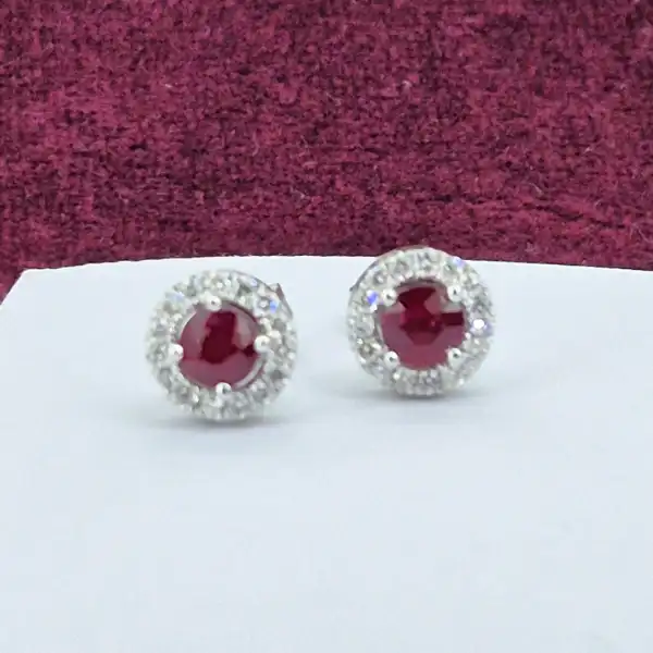 18ct White Gold Ruby & Diamond Stud Earrings-18ct-white-gold-ruby-diamond-halo-studs.webp