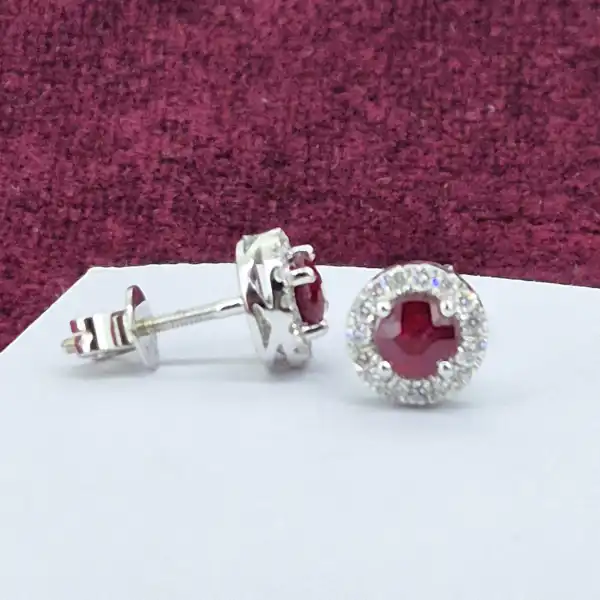 18ct White Gold Ruby & Diamond Stud Earrings-18ct-white-gold-ruby-diamond-halo-studs.webp