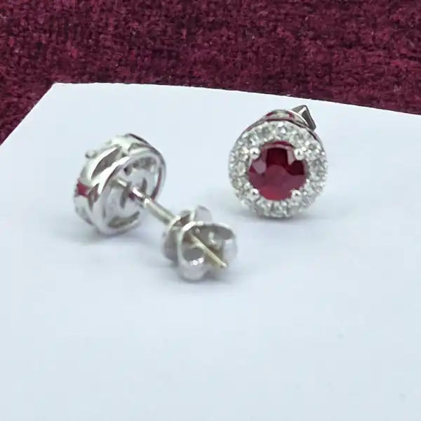 18ct White Gold Ruby & Diamond Stud Earrings-18ct-white-gold-ruby-diamond-halo-studs.webp