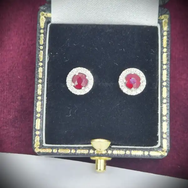 18ct White Gold Ruby & Diamond Stud Earrings-18ct-white-gold-ruby-diamond-halo-studs.webp