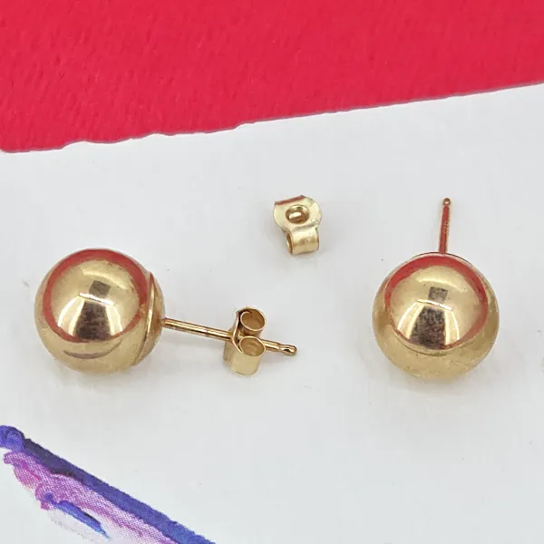 8mm Yellow Gold Stud Earrings - Matt Finish- Reverse Angle 
