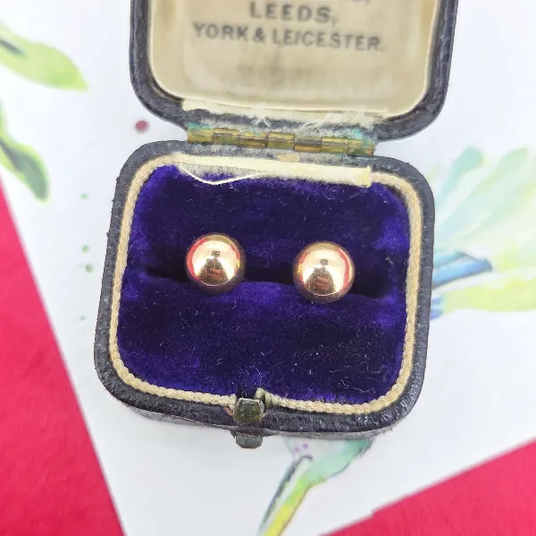 6mm Yellow Gold Stud Earrings - Matt Finish- Side View 