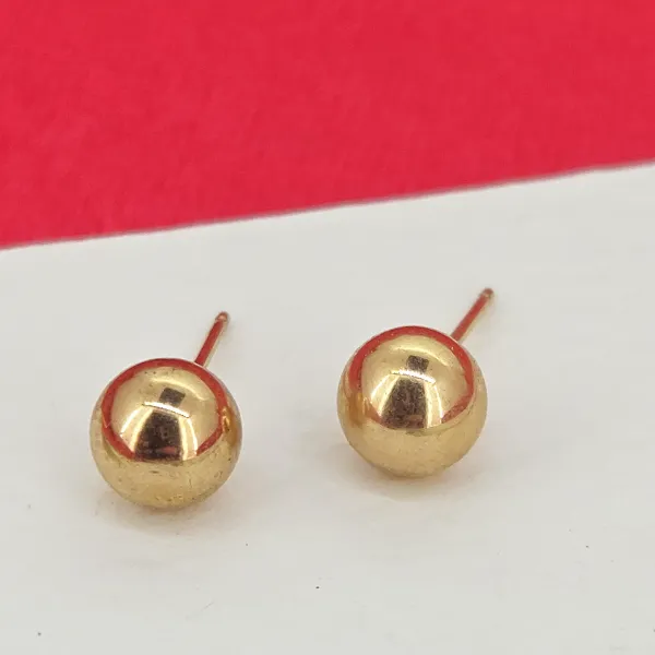 6mm Yellow Gold Stud Earrings - Matt Finish- Front View 