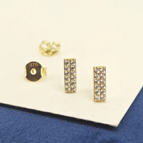 9ct Gold CZ 8mm Drop Earrings-9ct-gold-double-row-cz-bar-stud-earrings.webp