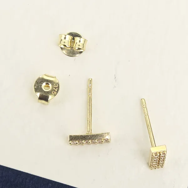 9ct Gold CZ 8mm Drop Earrings-9ct-gold-double-row-cz-bar-stud-earrings.webp