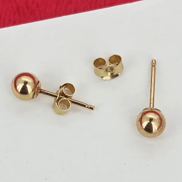 4mm Yellow Gold Stud Earrings - Matt Finish- Close Up 