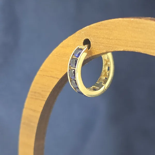9ct Gold 11mm Sapphire Blue CZ Huggie Earrings-9ct-yellow-gold-blue-cz-huggies.webp