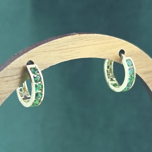 9ct Gold 11mm Emerald Green CZ Huggie Earrings-9ct-yellow-gold-green-cz-huggie-earrings.webp