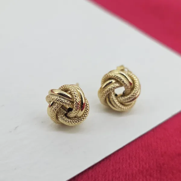 9ct Gold 10mm Patterned Knot Earrings-9ct-yellow-gold-patterned-knot-studs-10mm.webp