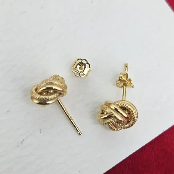 9ct Gold 10mm Patterned Knot Earrings-9ct-yellow-gold-patterned-knot-studs-10mm.webp