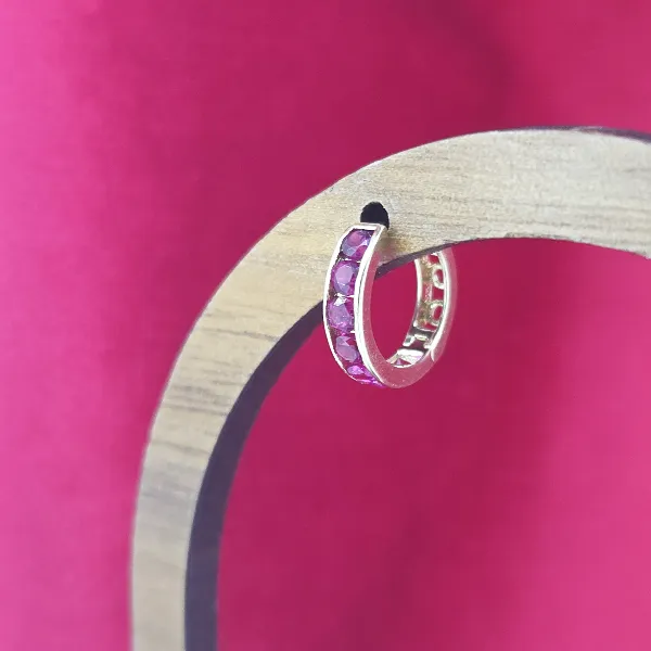 9ct Gold 11mm Ruby Red CZ Huggie Earrings-9ct-yellow-gold-red-cz-huggies.webp