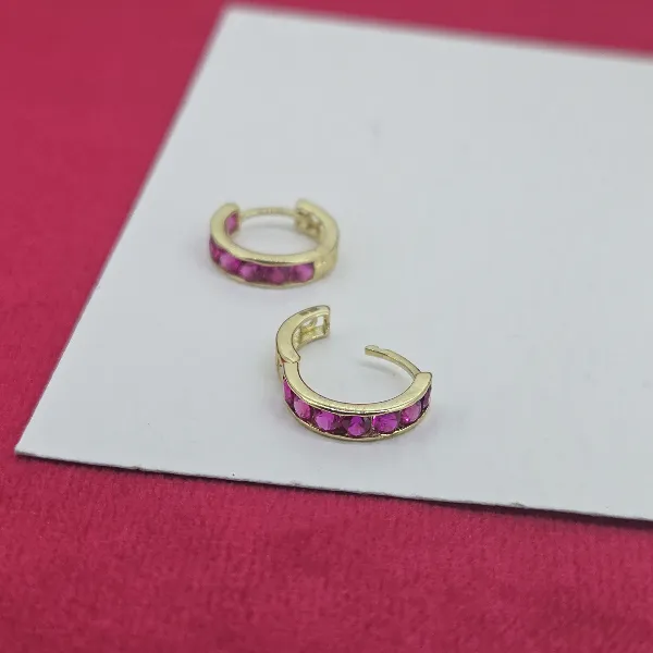 9ct Gold 11mm Ruby Red CZ Huggie Earrings-9ct-yellow-gold-red-cz-huggies.webp