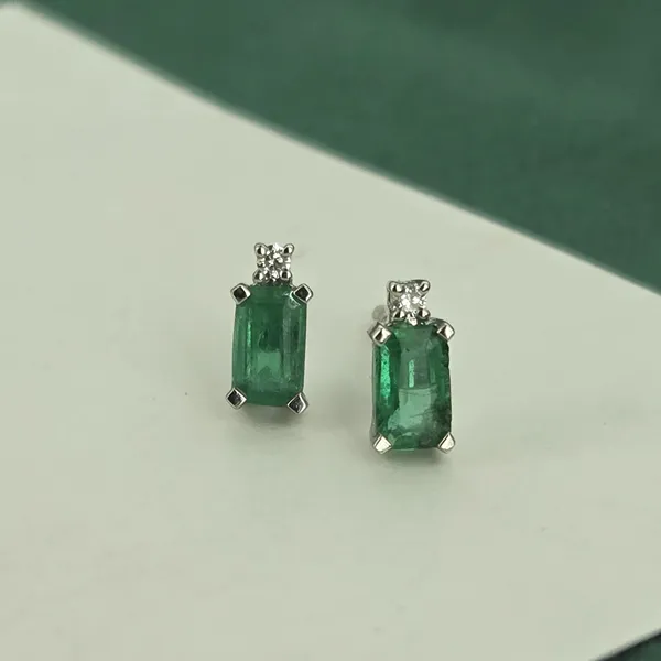 Emerald & Diamond Platinum Earrings- Reverse Angle 