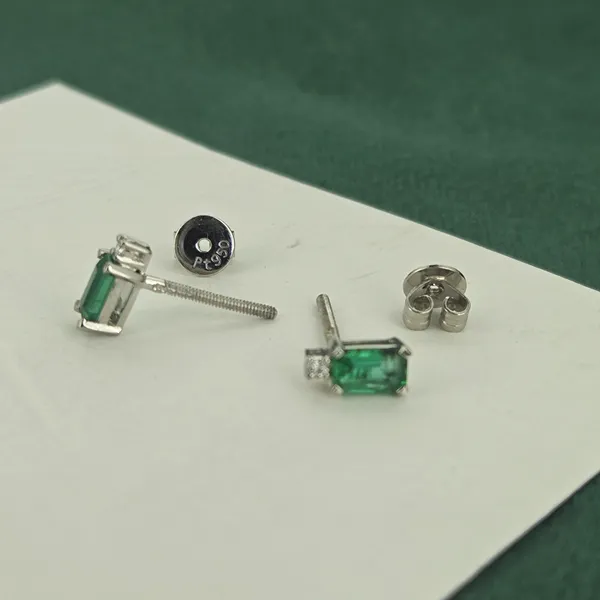 Emerald & Diamond Platinum Earrings- Crown View 