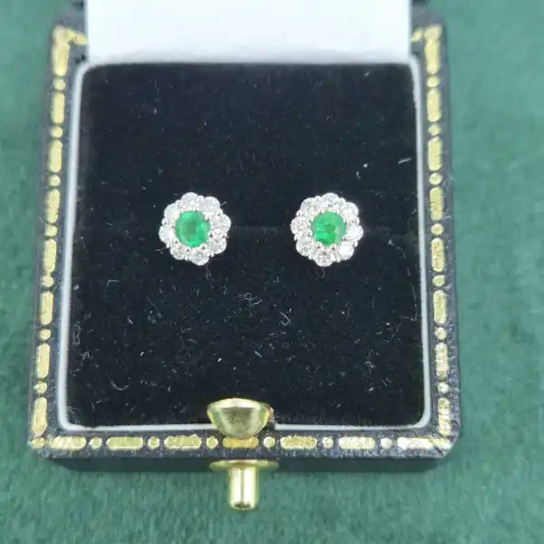Floral Emerald and Diamond Cluster Earrings in 18ct Yellow Gold-floral-emerald-diamond-stud-earrings.webp