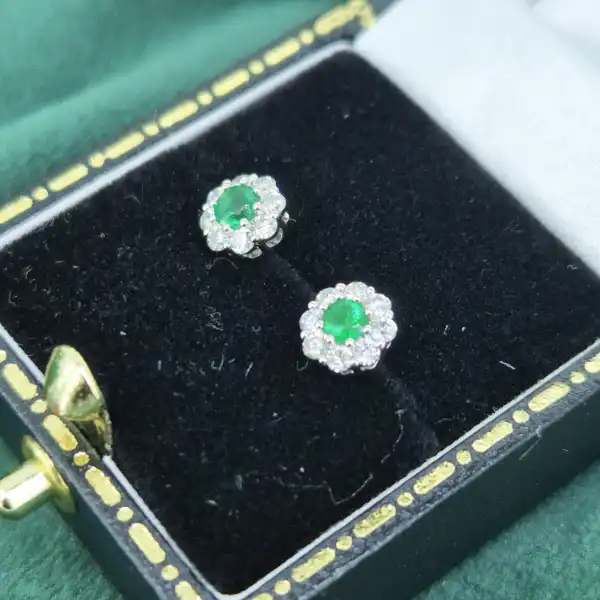Floral Emerald and Diamond Cluster Earrings in 18ct Yellow Gold-floral-emerald-diamond-stud-earrings.webp