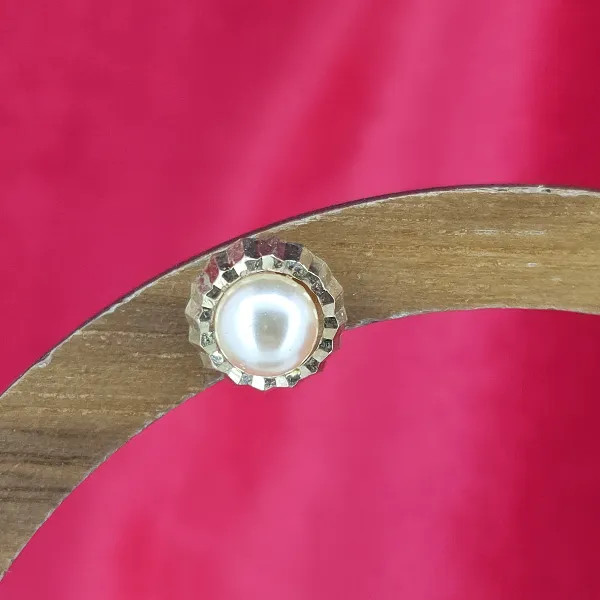 Gold and Pearl Stud Earrings- Close Up 