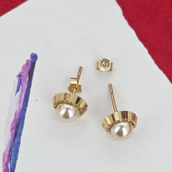 Gold and Pearl Stud Earrings- Reverse Angle 