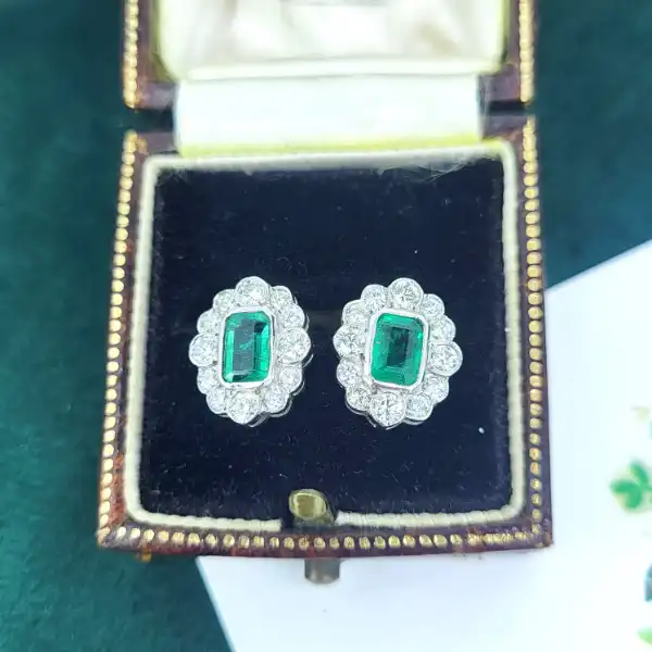 Emerald and Diamond Cluster Earrings in 18ct Gold-18ct-emerald-and-diamond-art-deco-cluster-earrings.webp