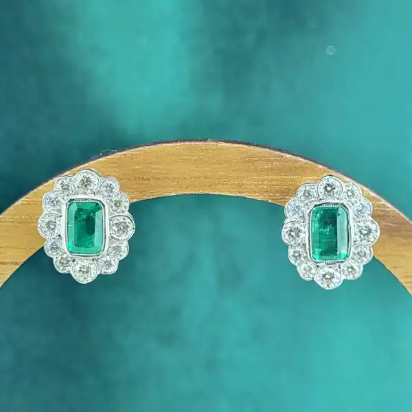 Emerald and Diamond Cluster Earrings in 18ct Gold-18ct-emerald-and-diamond-art-deco-cluster-earrings.webp