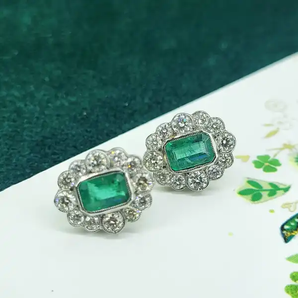 Emerald and Diamond Cluster Earrings in 18ct Gold-18ct-emerald-and-diamond-art-deco-cluster-earrings.webp