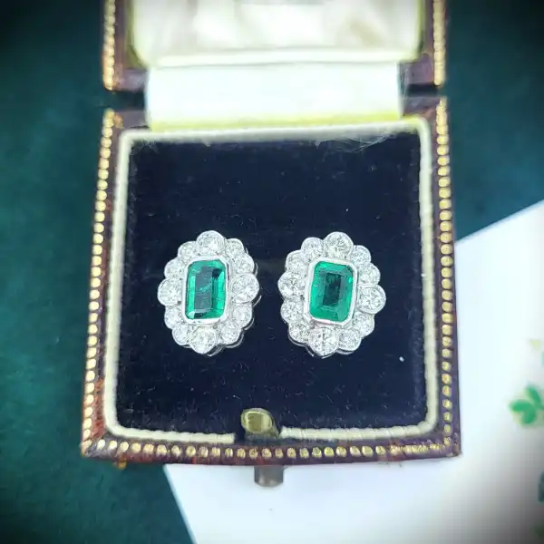 18ct-emerald-and-diamond-art-deco-cluster-earrings -earrings