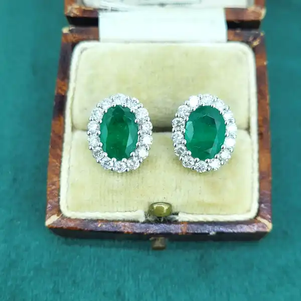 Emerald & Diamond Cluster Earrings in 18ct Gold-18ct-white-gold-emerald-and-diamond-cluster-studs-3cts.webp