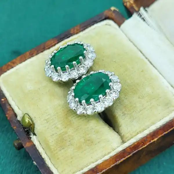 Emerald & Diamond Cluster Earrings in 18ct Gold-18ct-white-gold-emerald-and-diamond-cluster-studs-3cts.webp