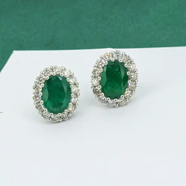 Emerald & Diamond Cluster Earrings in 18ct Gold-18ct-white-gold-emerald-and-diamond-cluster-studs-3cts.webp