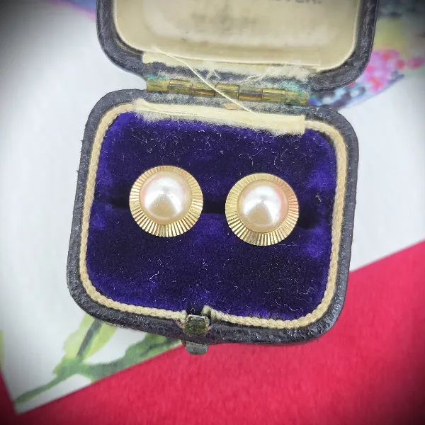 Gold Earrings Ireland  - 9ct Gold Pearl Textured Halo Stud Earrings