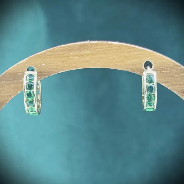  Thumbnail of 9ct Gold 11mm Emerald Green CZ Huggie Earrings