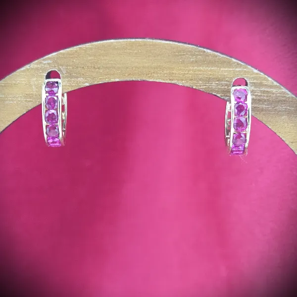  Thumbnail of 9ct Gold 11mm Ruby Red CZ Huggie Earrings