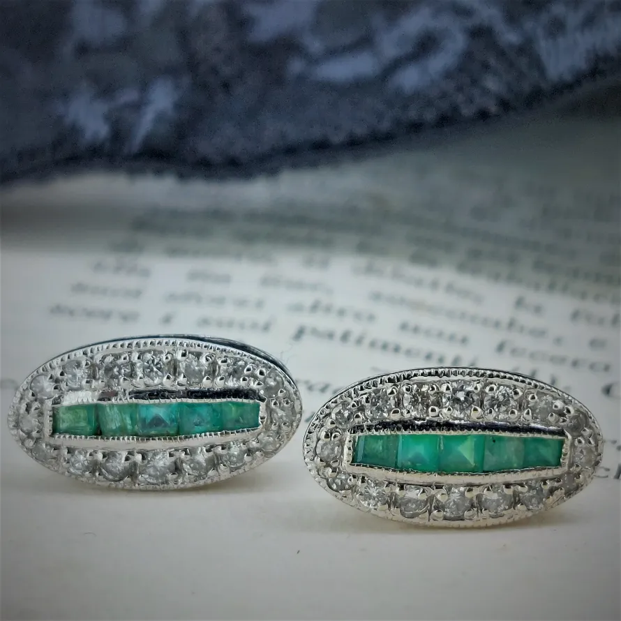 Art Deco Style Diamond & Emerald Earrings-diamond-emerald-earrings.webp