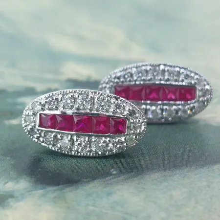 Art Deco Style Diamond & Ruby Earrings-diamond-ruby-repro-earrings.webp
