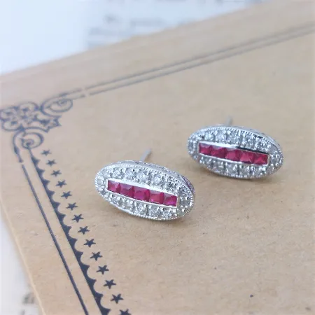 Art Deco Style Diamond & Ruby Earrings-diamond-ruby-repro-earrings.webp