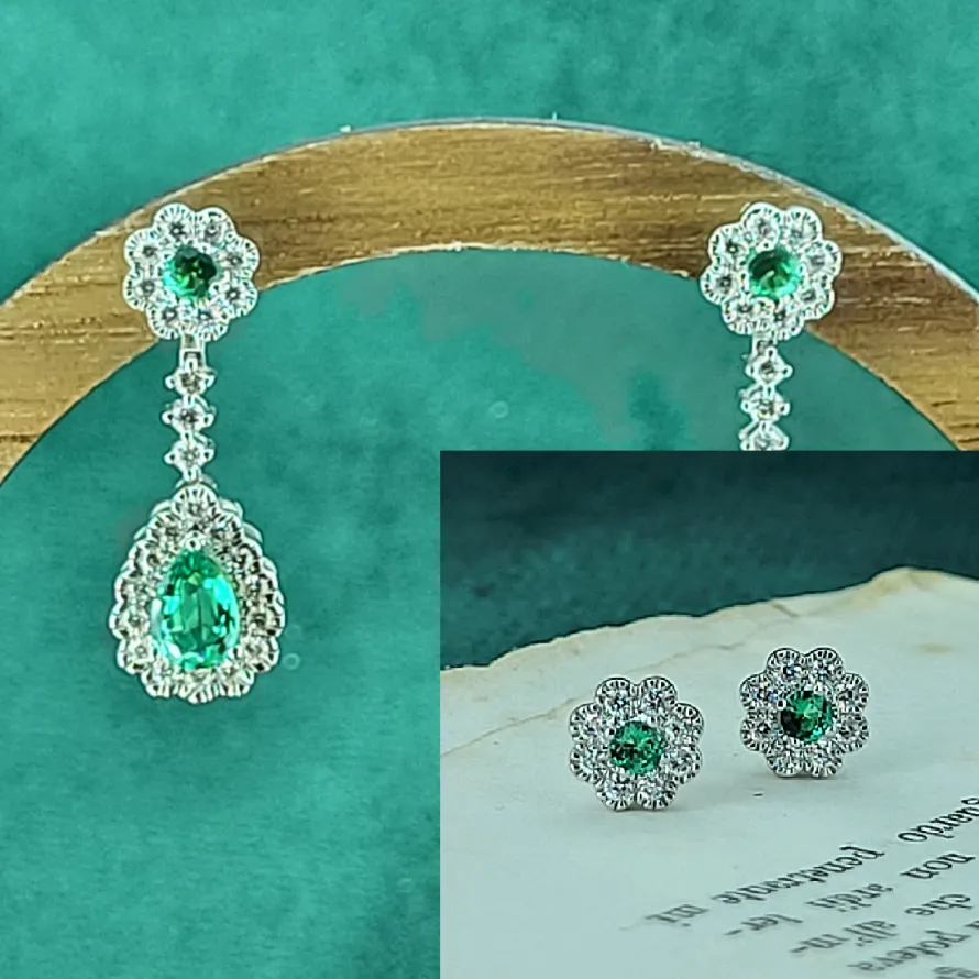 Emerald & Diamond Stud Earrings with Drop Addition-emerald-and-diamond-stud-drops-dublin.webp